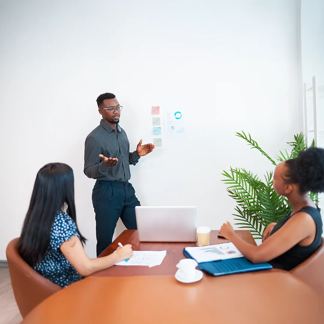 Team Presentation And Strategy Meeting In A Modern Office