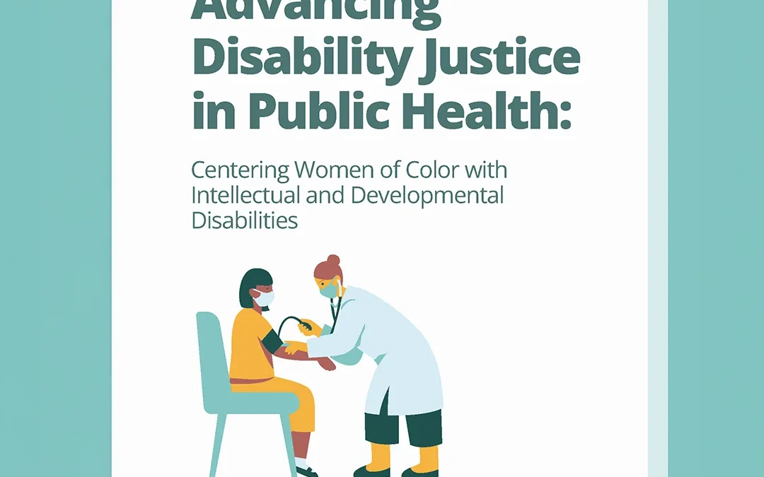 Illustration of a healthcare provider checking a patient’s blood pressure representing disability justice in public health resources for women of color with intellectual and developmental disabilities