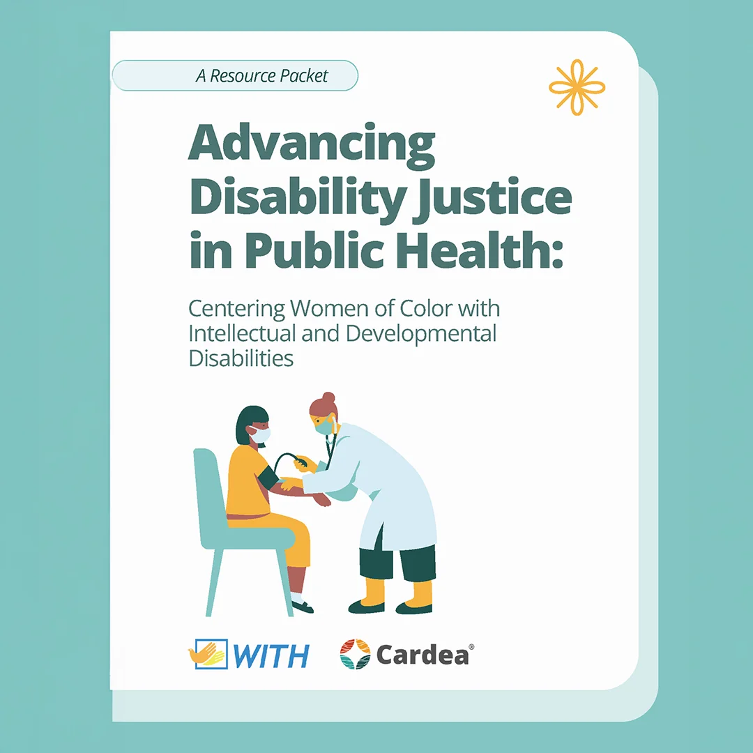 Illustration of a healthcare provider checking a patient’s blood pressure representing disability justice in public health resources for women of color with intellectual and developmental disabilities